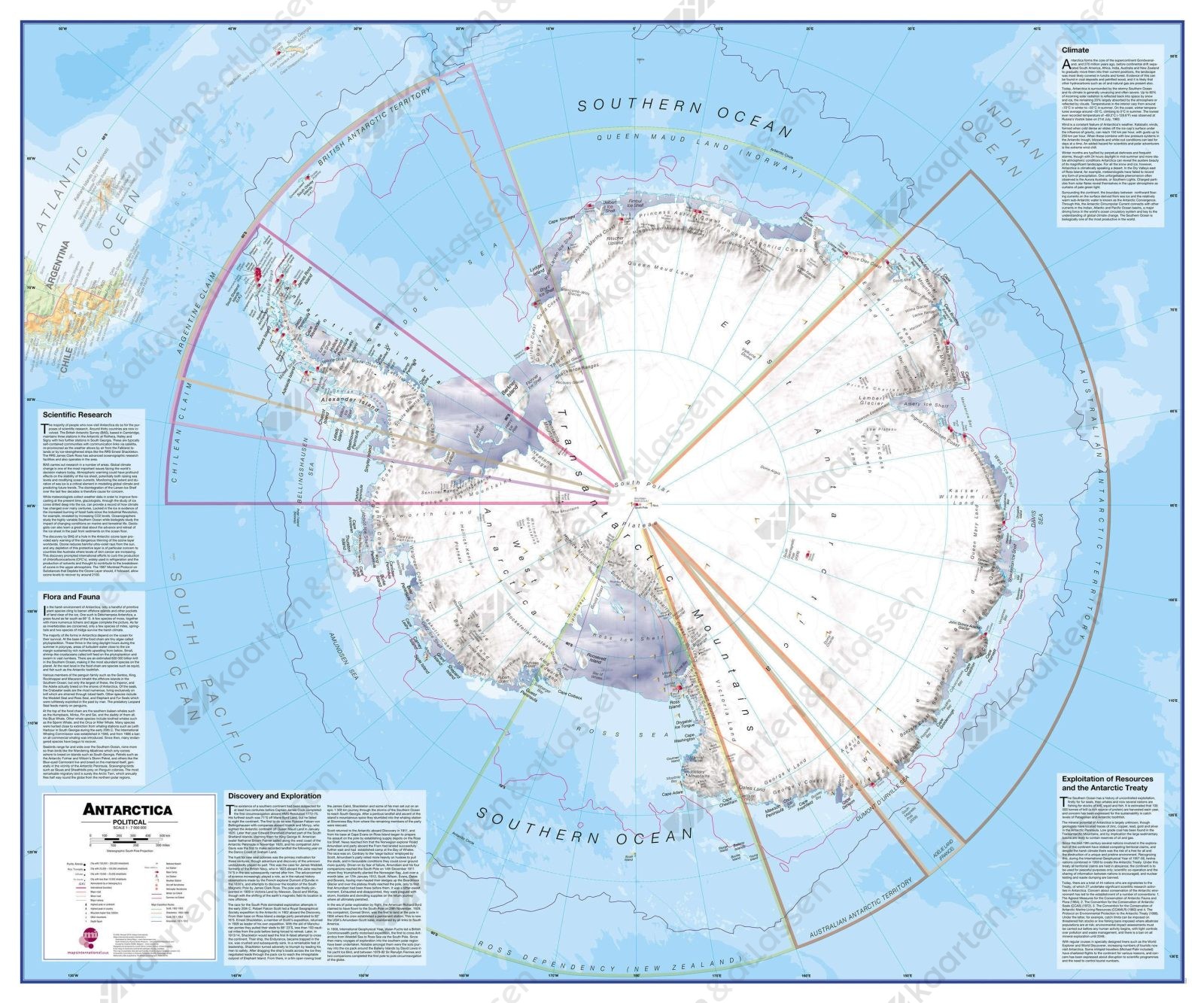 Antarctica staatkundige wandkaart