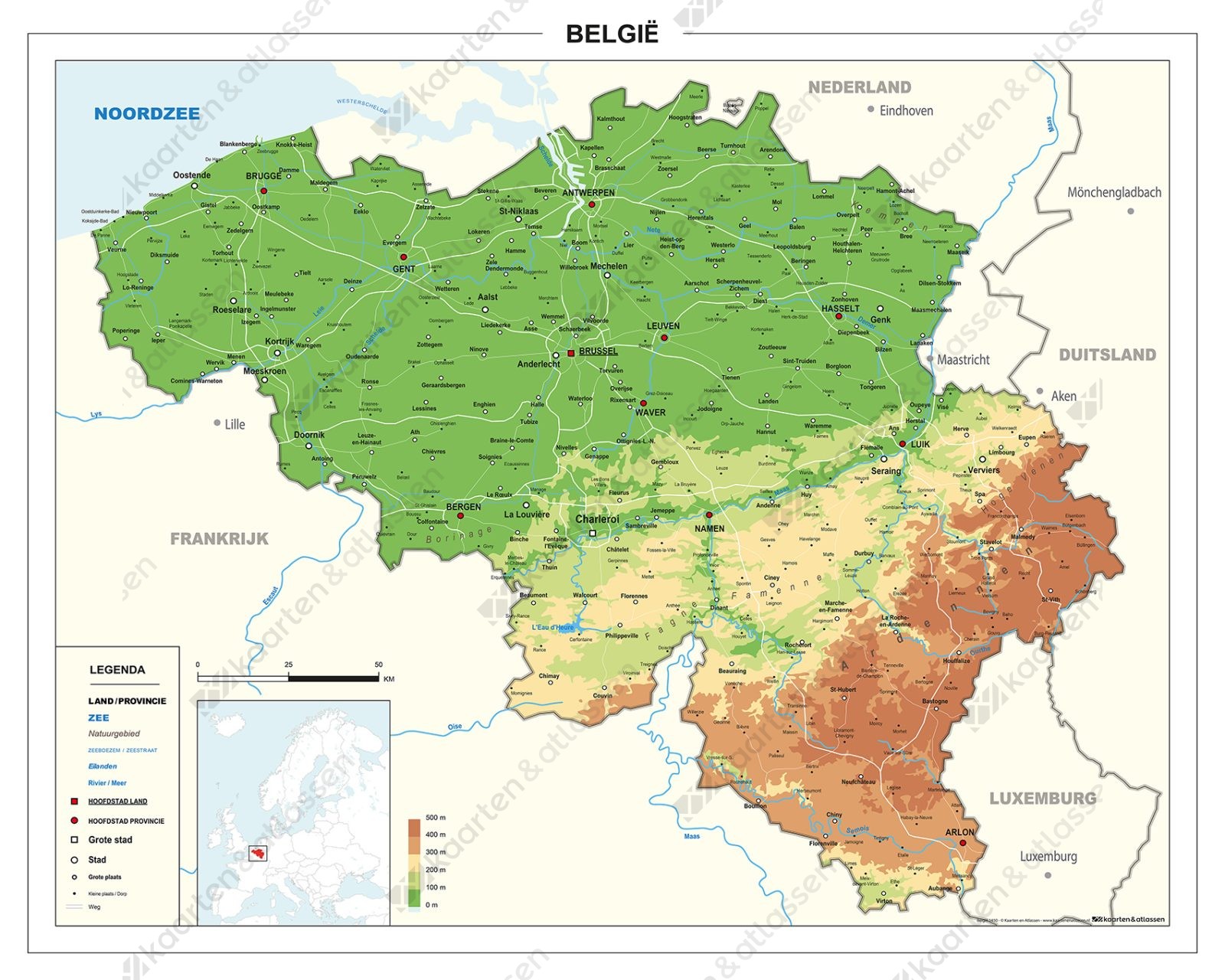 België Schoolkaart Natuurkundig