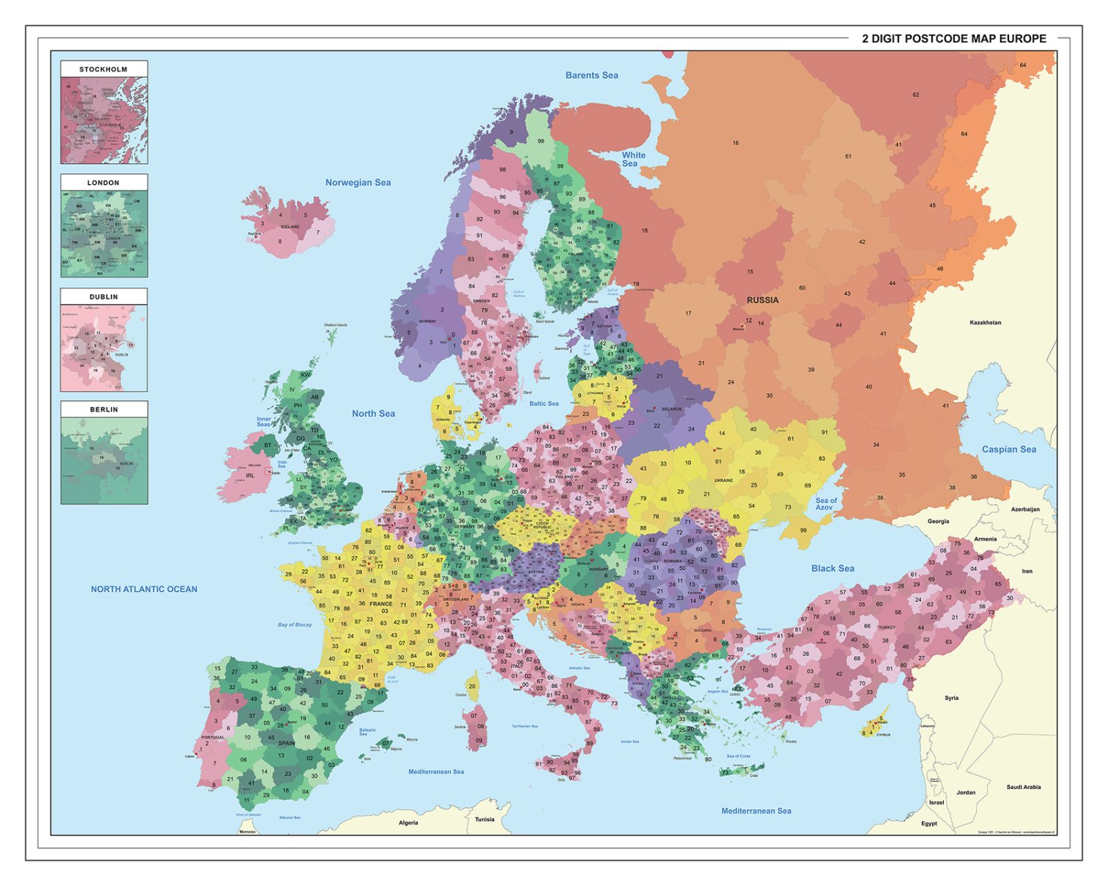 Europa Postcodekaart 2-cijferig