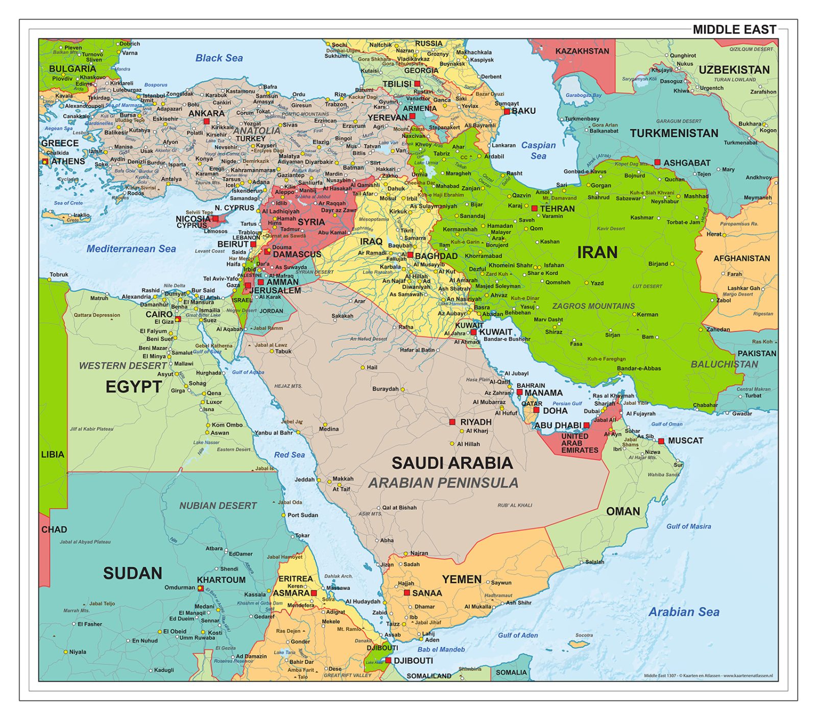 Midden-Oosten Kaart Staatkundig Middle East Political Map