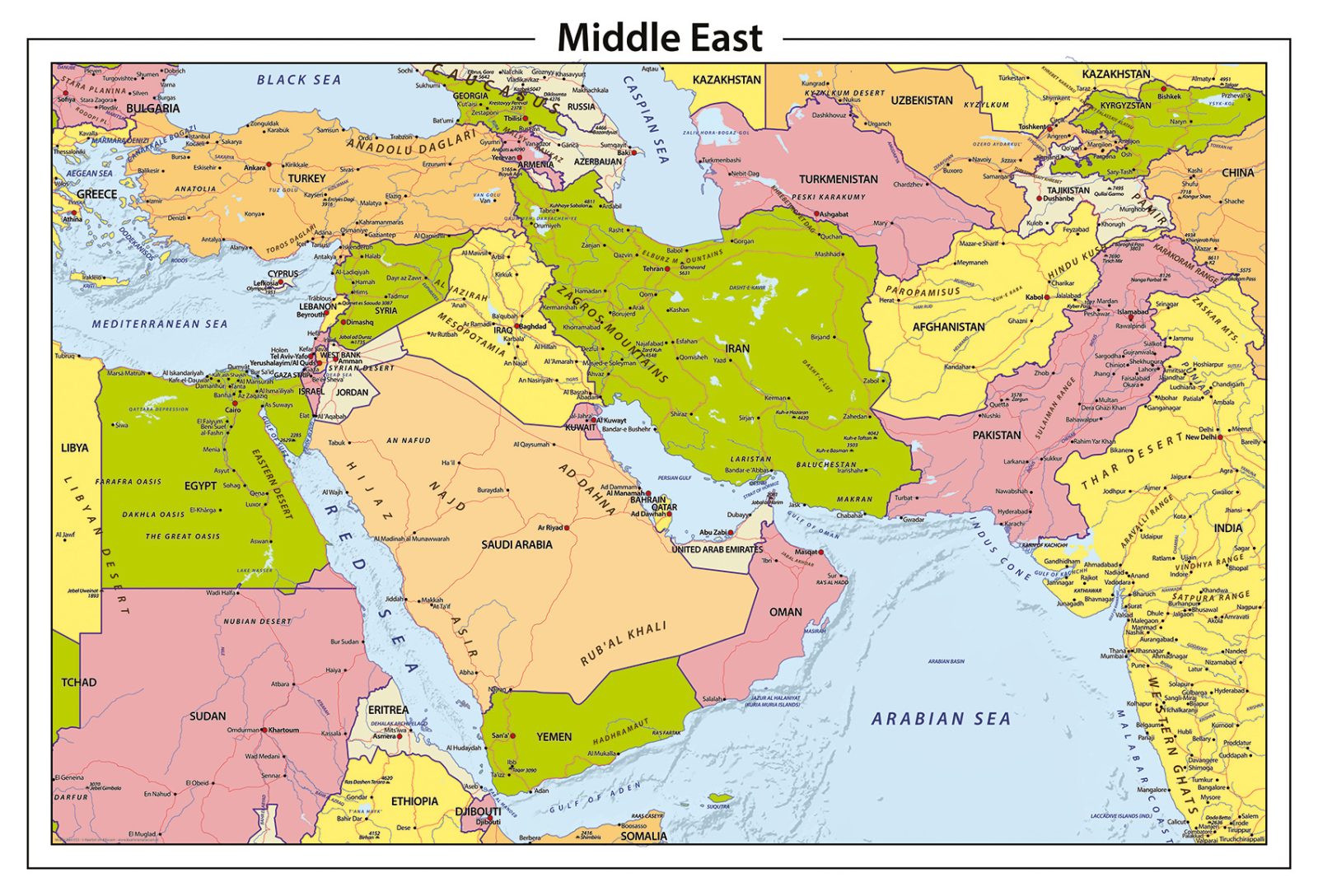 Midden-Oosten Kaart Staatkundig Middle East Political Map