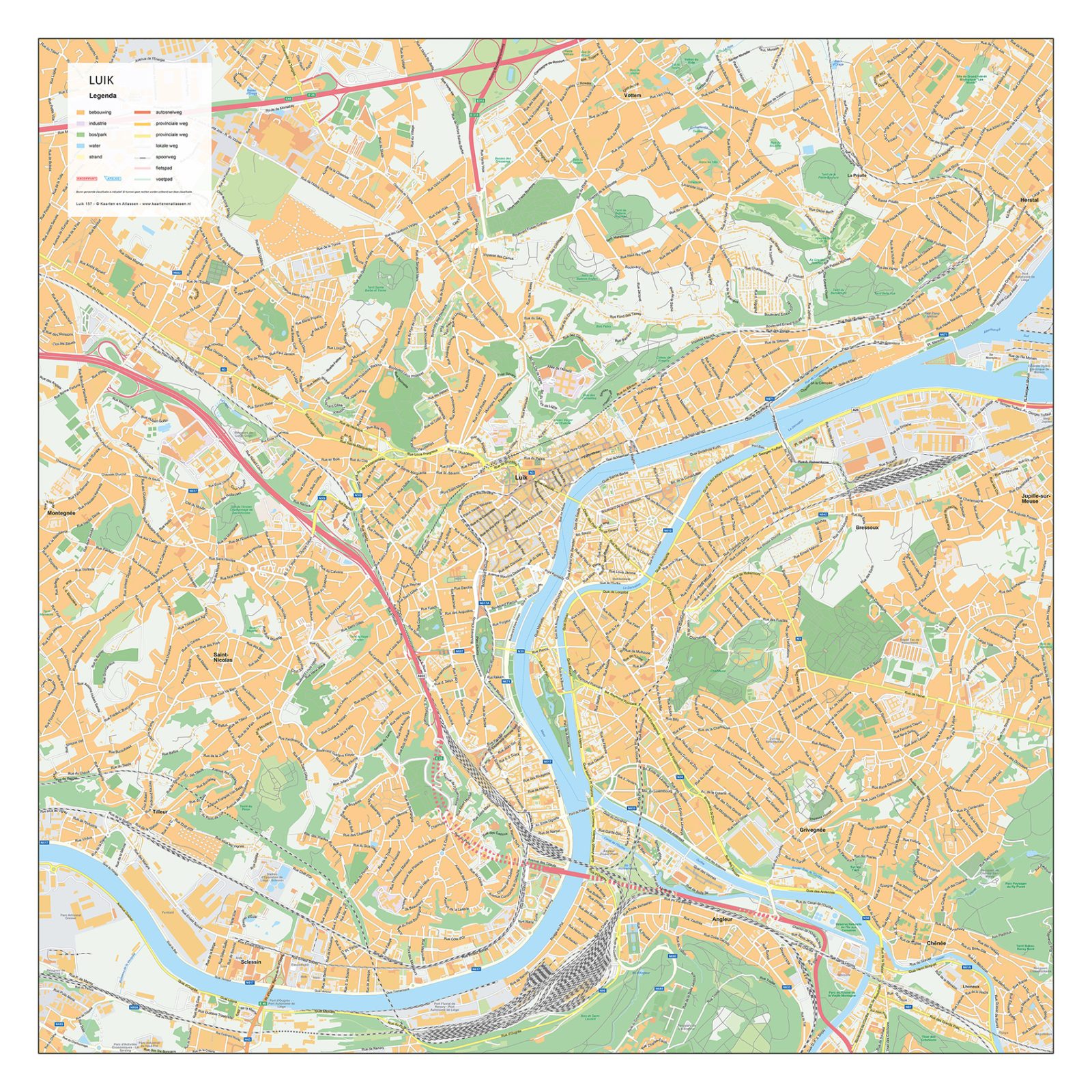 Gedetailleerde Straatnamenkaart Luik / Liège