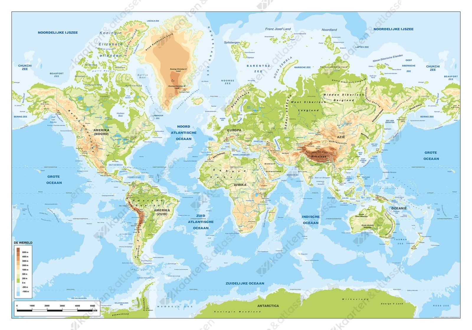 Wereldkaart Schoolkaart Natuurkundig