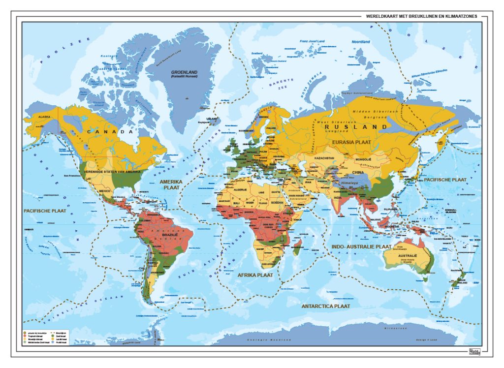 wereldkaart met breuklijnen