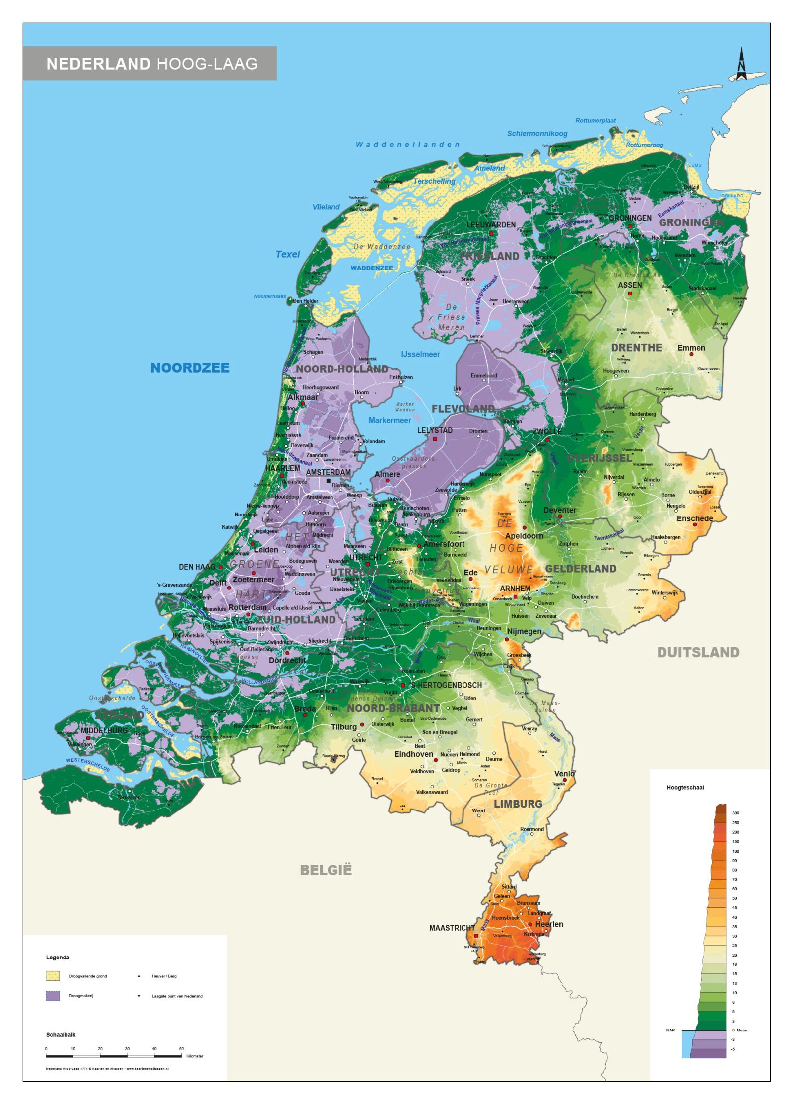 hoog laag nederland kaart