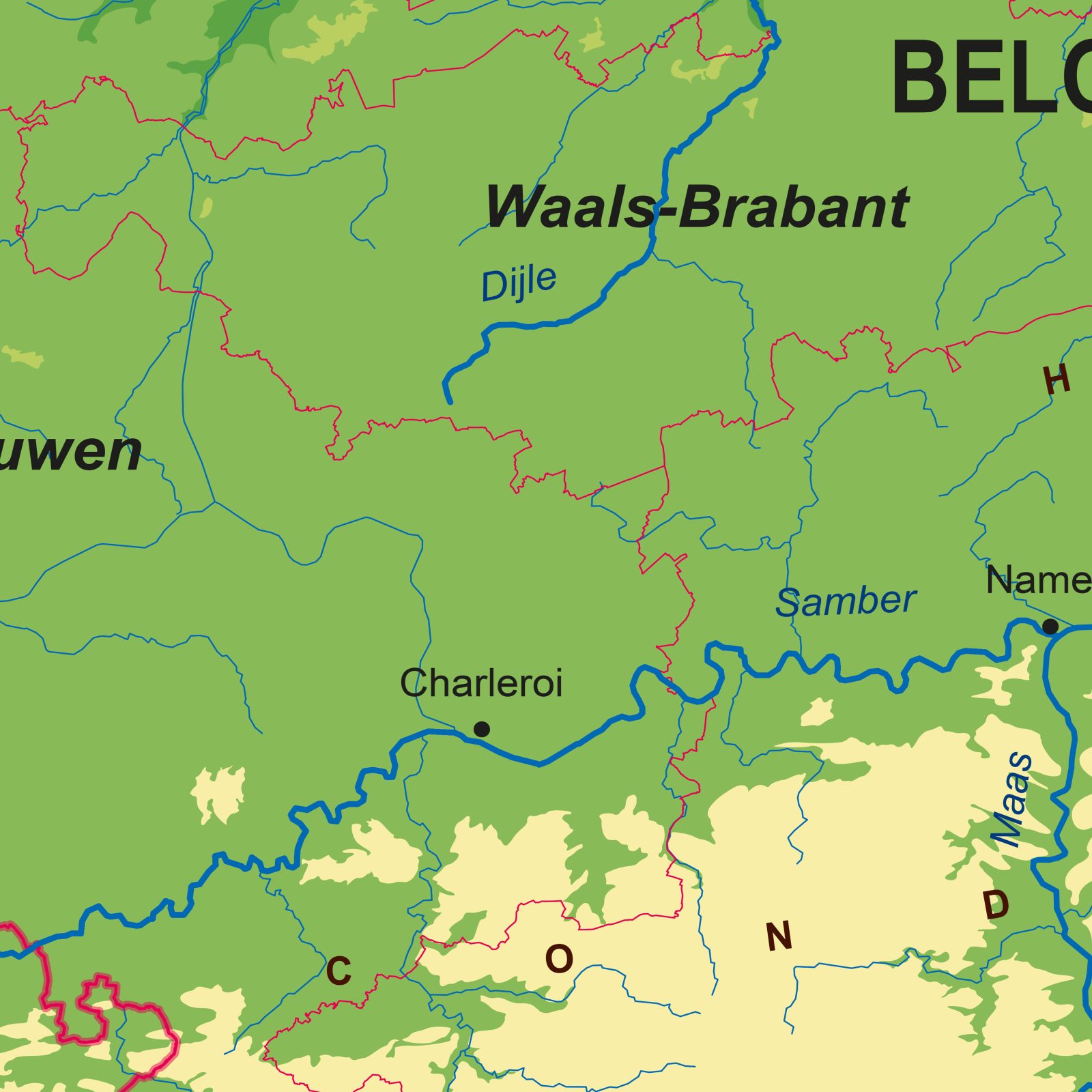 Schoolkaart België Natuurkundig