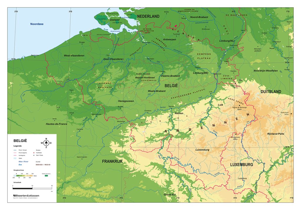 Schoolkaart België Natuurkundig