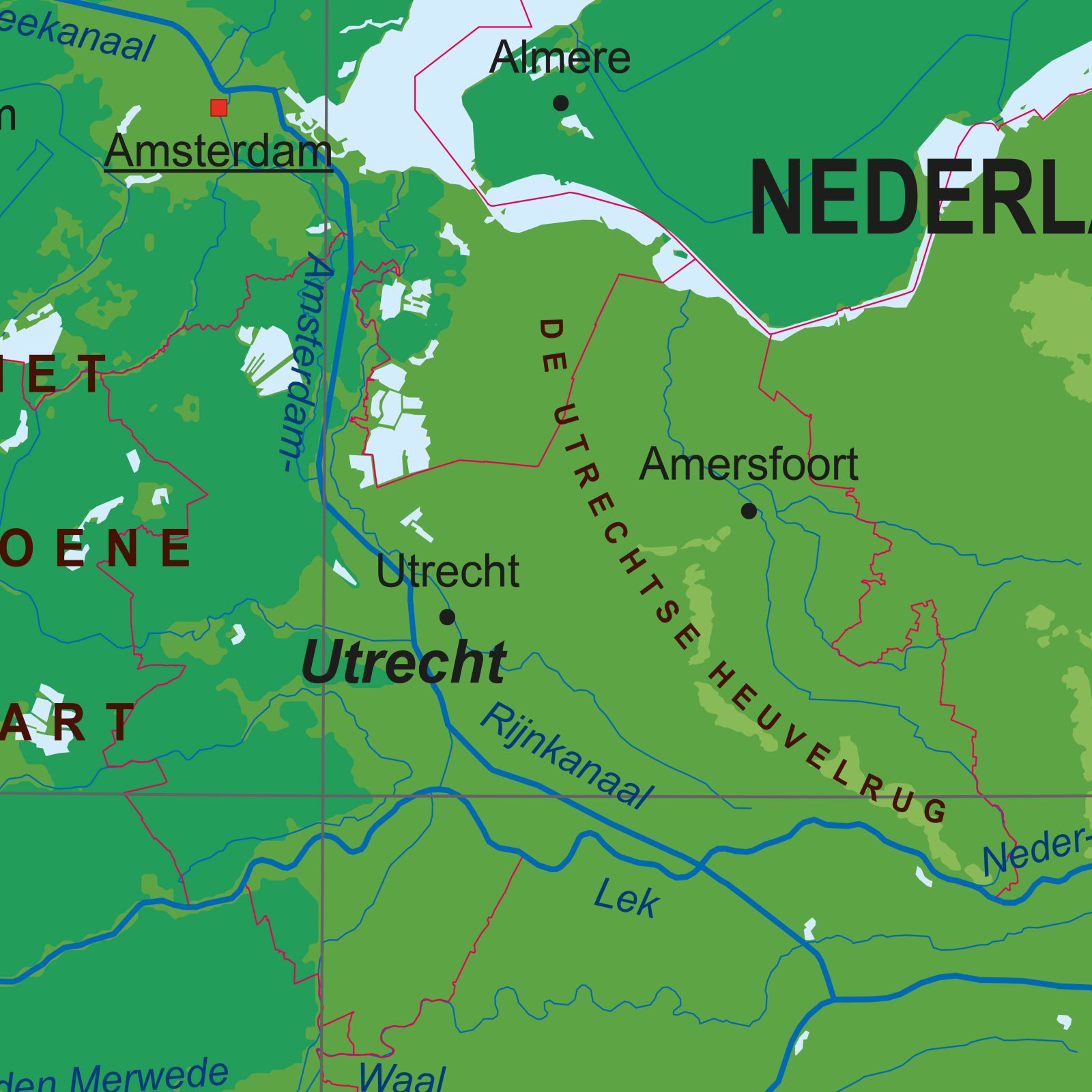Detail kaarten Natuurkundige set Wereld, Europa en Nederland