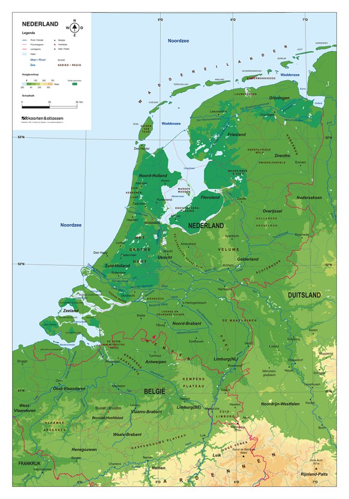 Schoolkaart Nederland Natuurkundig