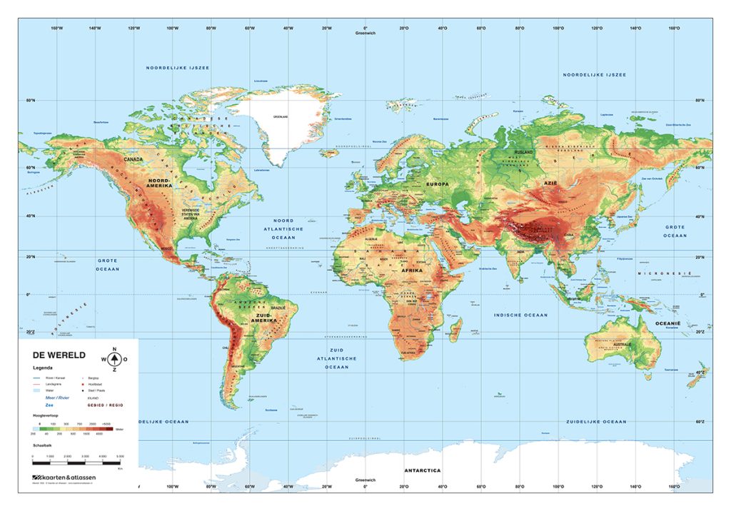 Schoolkaart wereld Natuurkundig