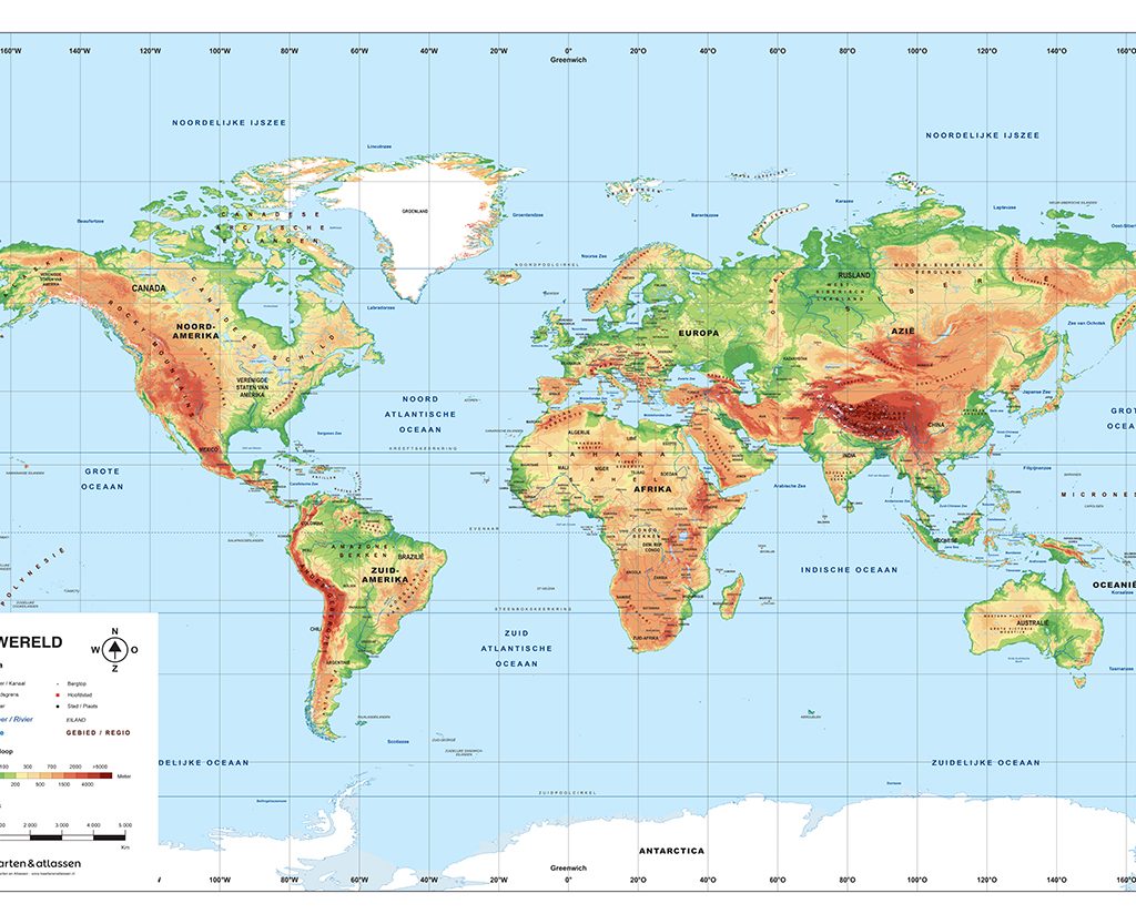 Schoolkaart wereld Natuurkundig