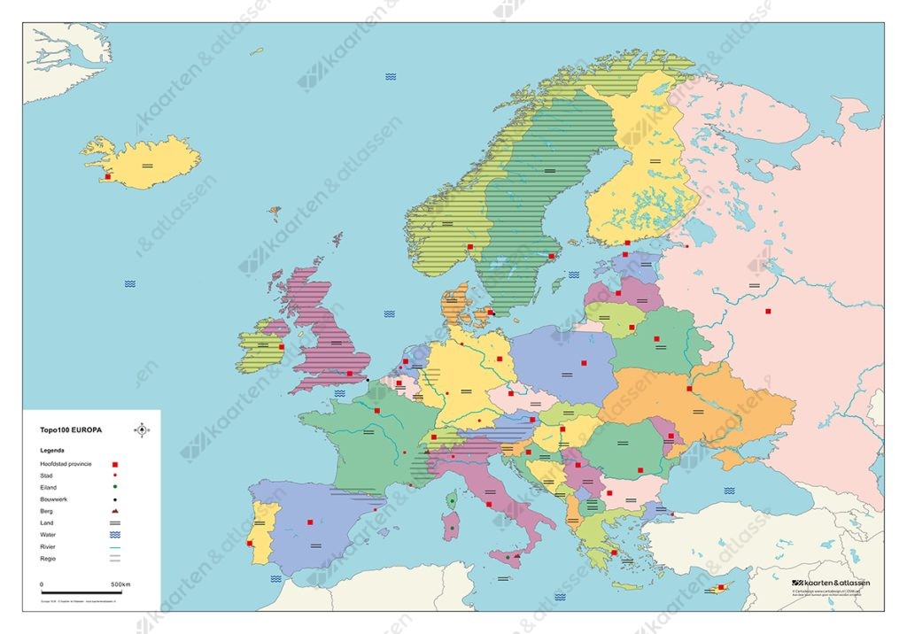 Topo100 Blinde kaart Europa