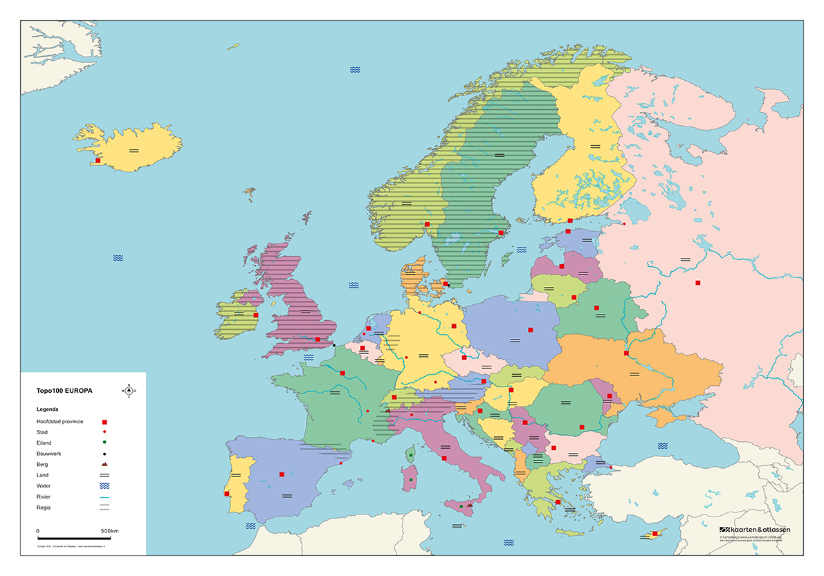 Topo100 Blinde kaart Europa