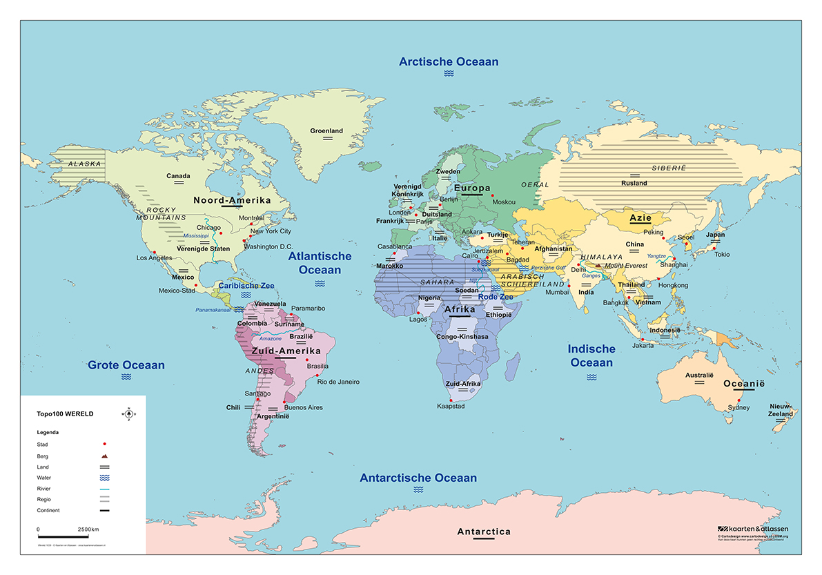 TOPO100 schoolkaart Wereld