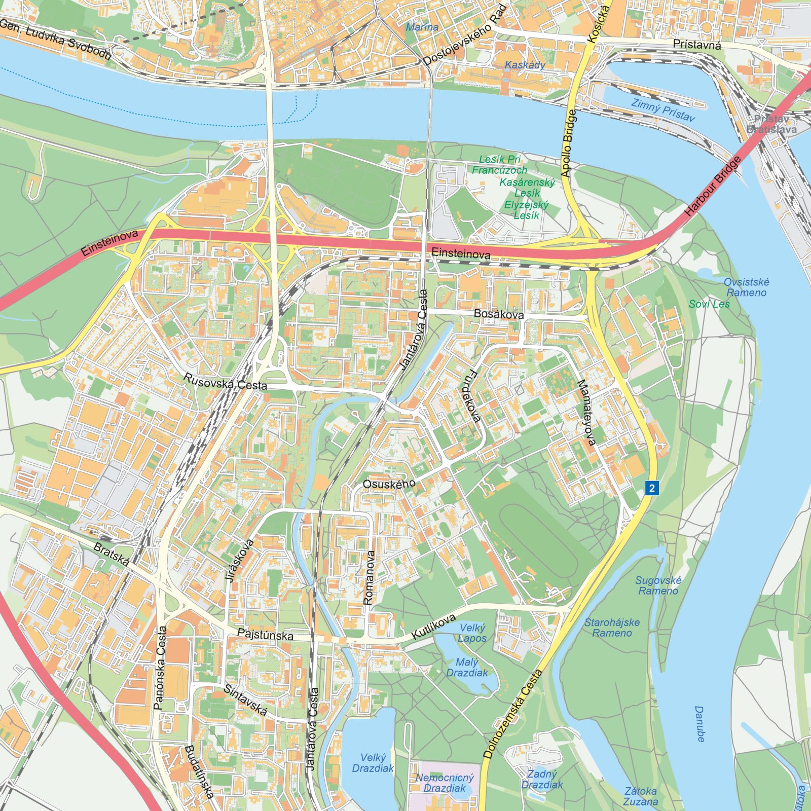 Kaart Bratislava detail