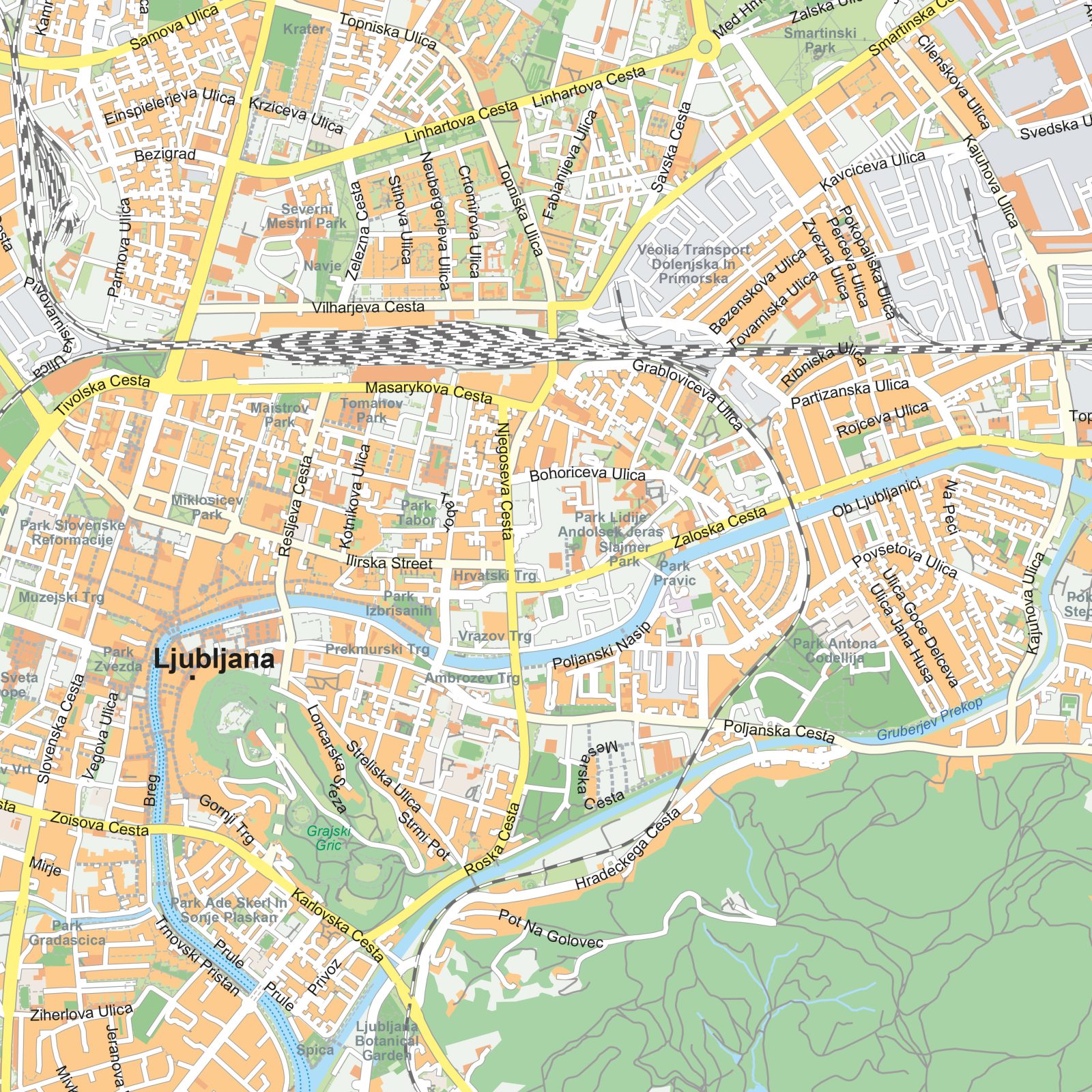 Kaart Ljubljana detail