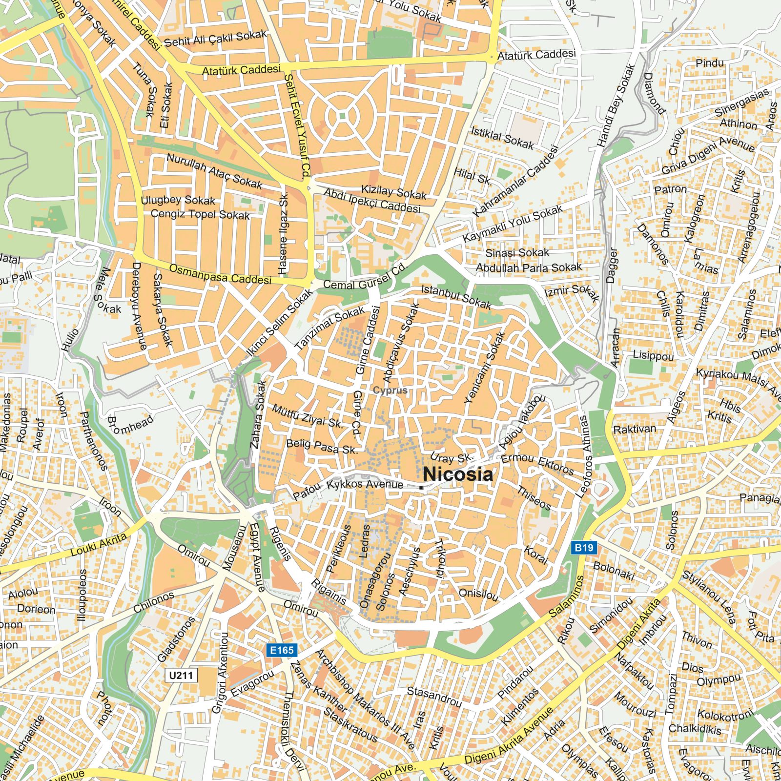 Kaart Nicosia detail