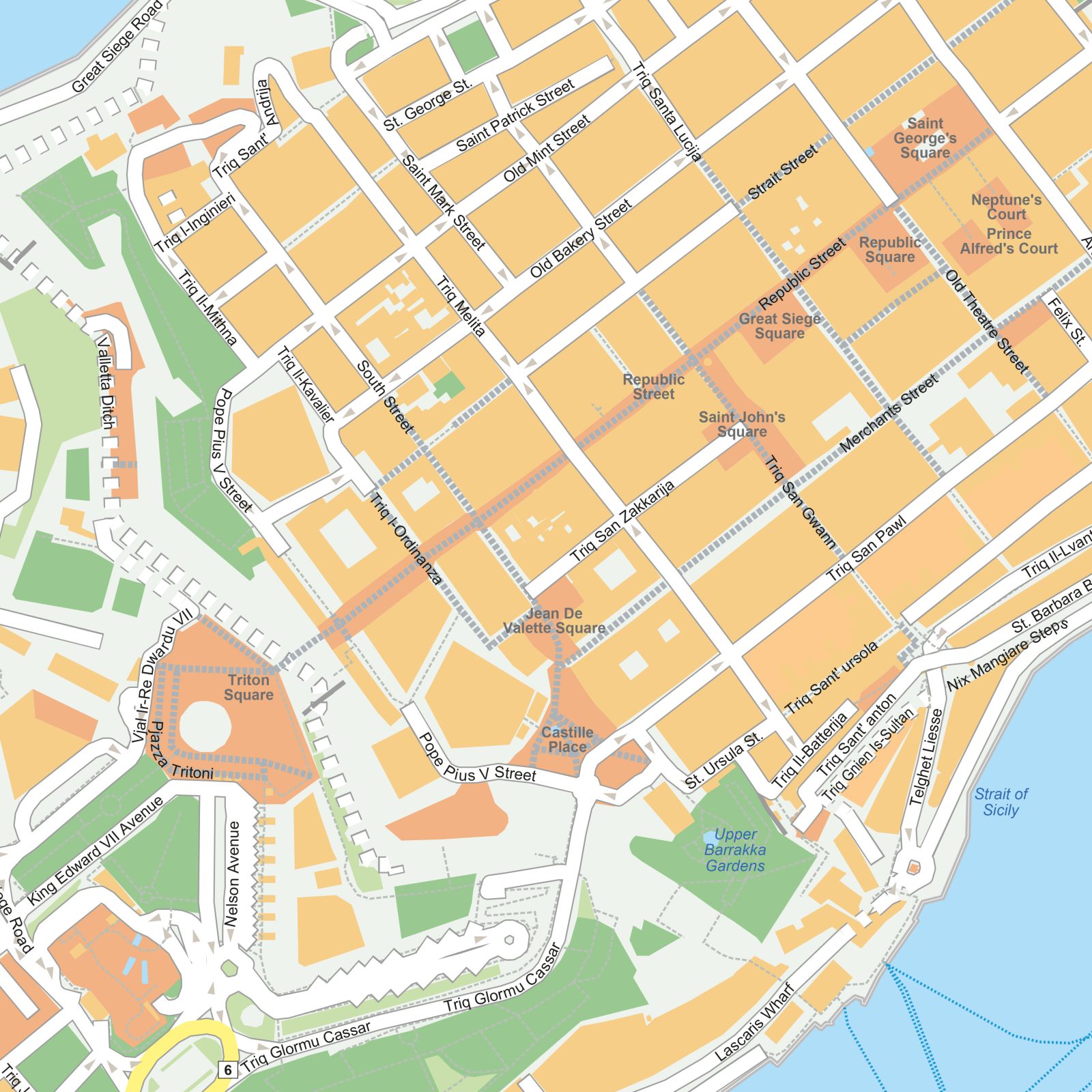 Kaart Valletta detail