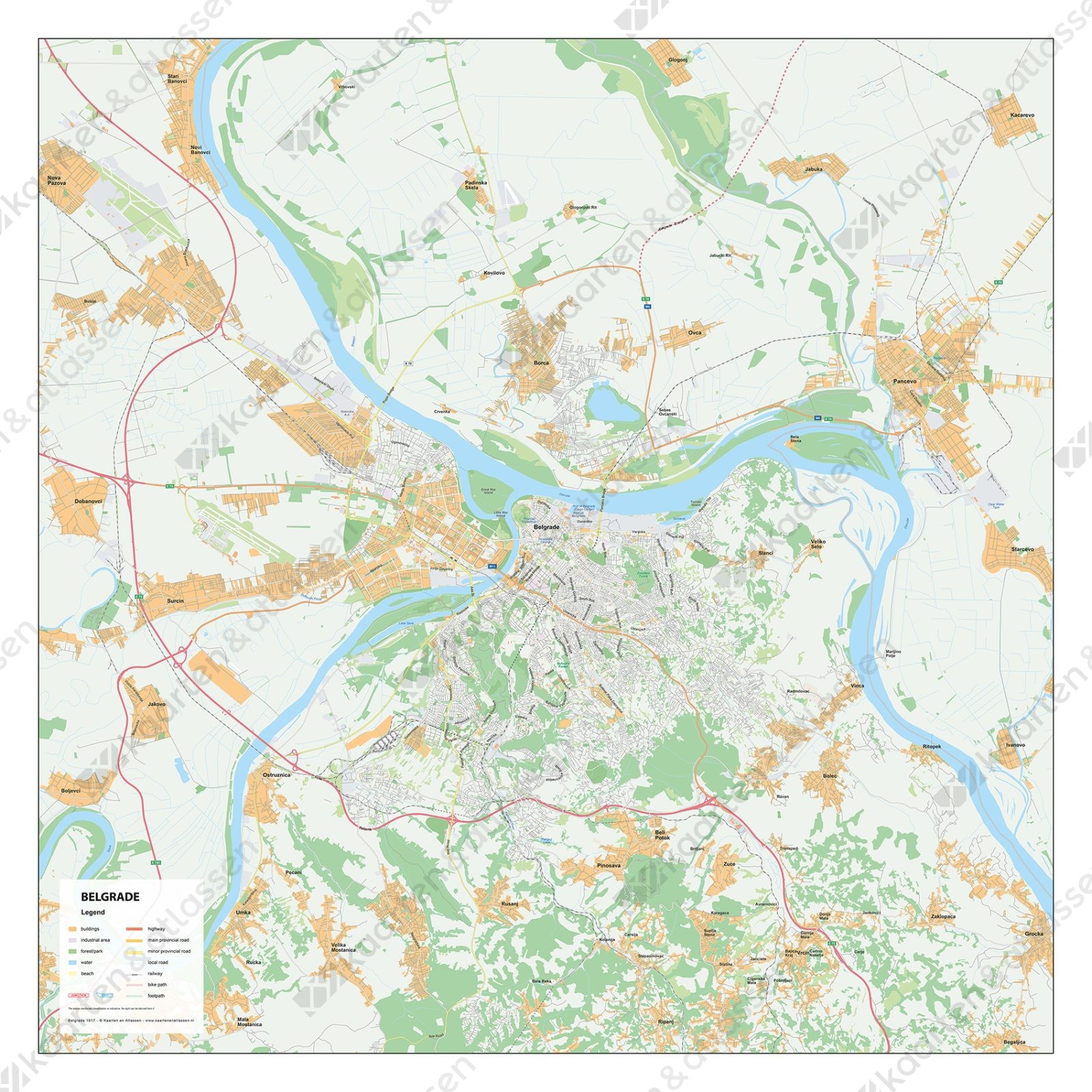 Kaart Belgrado Belgrade Stadsplattegrond