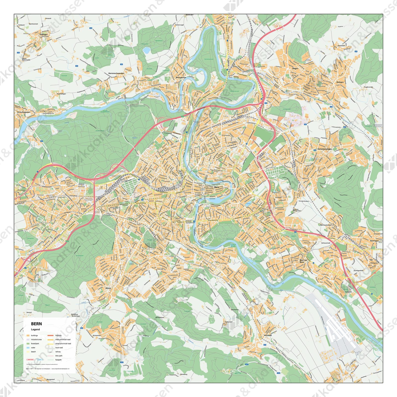 Kaart Bern Berne Stadsplattegrond