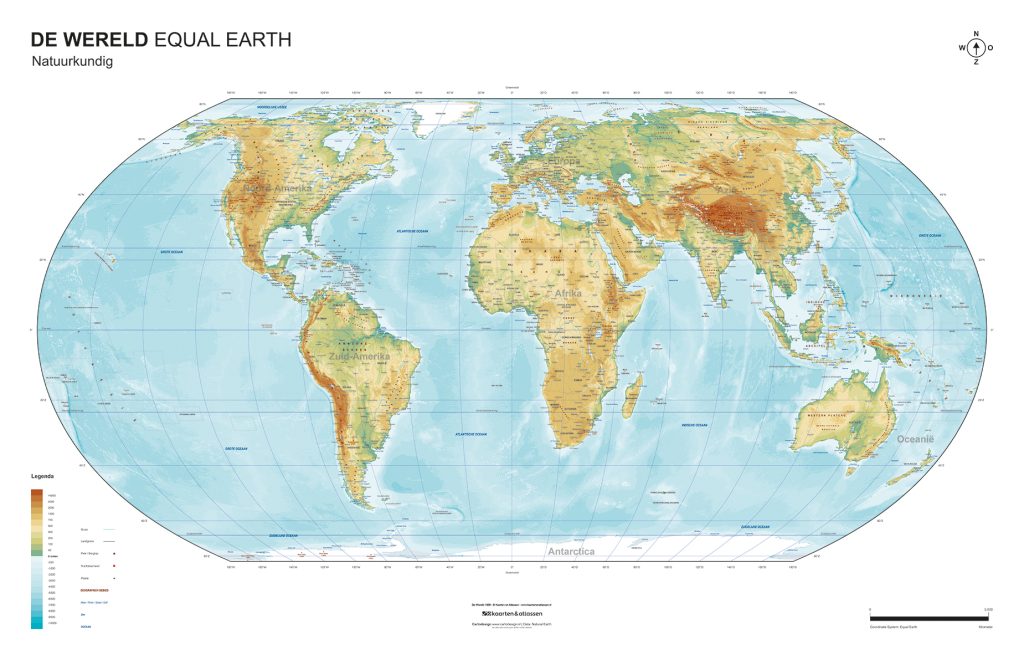 Equal Earth Wereldkaart Natuurkundig