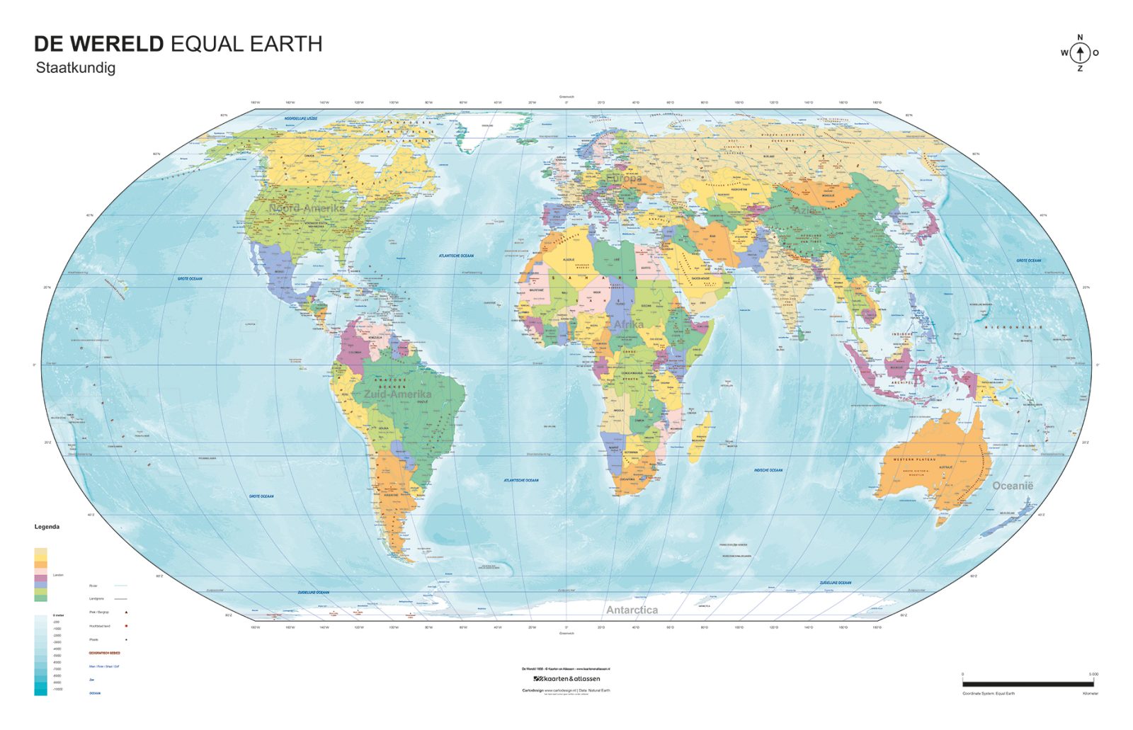 Equal Earth wereldkaart staatkundig