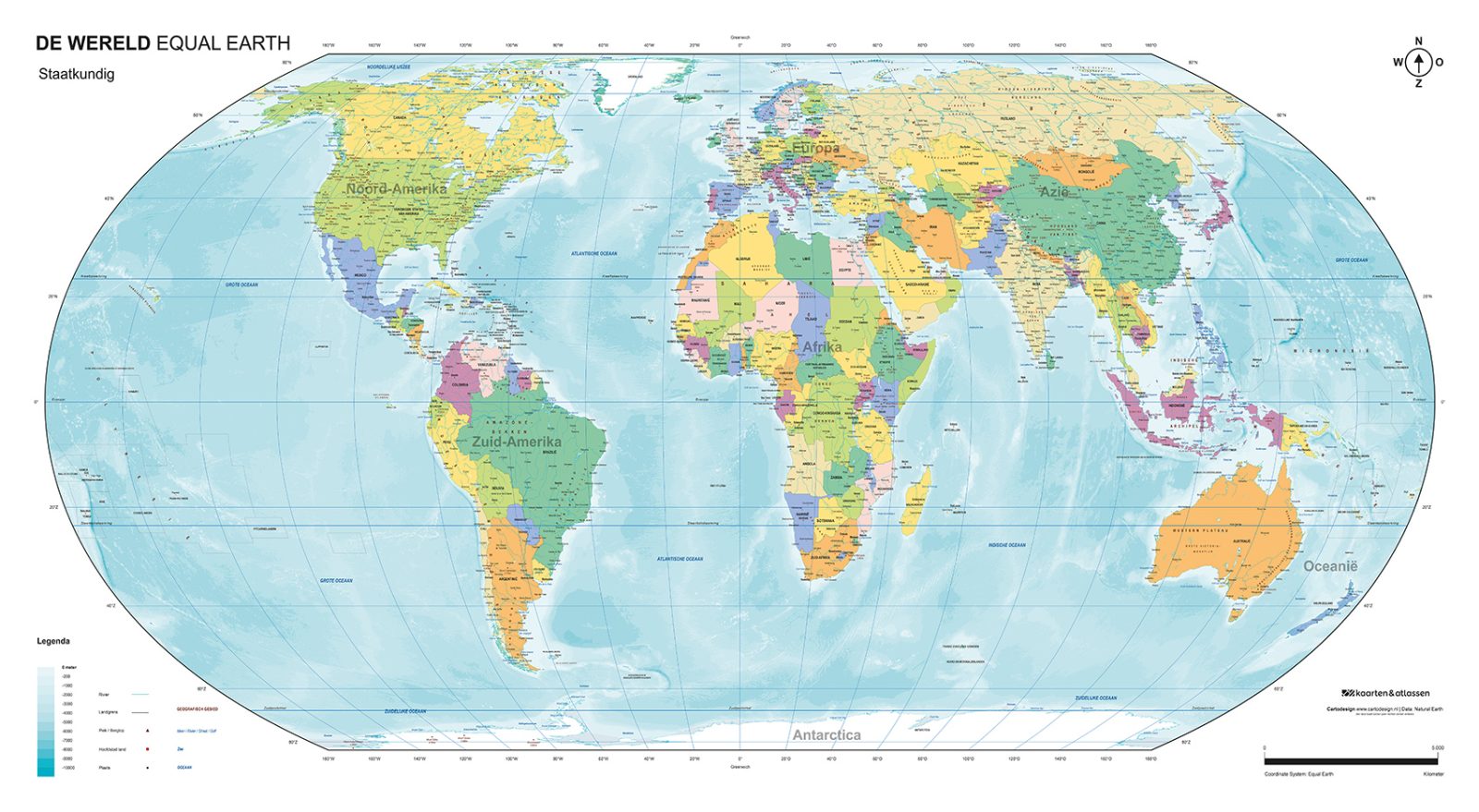 Equal Earth Wereldkaart Staatkundig