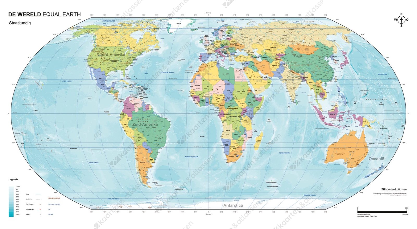 Equal Earth wereldkaart staatkundig