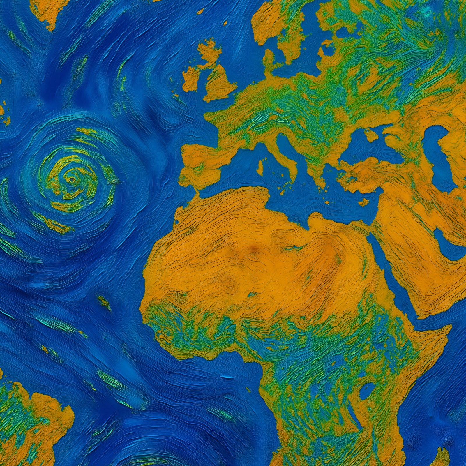 Geschilderde Wereldkaart naar Van Gogh detail