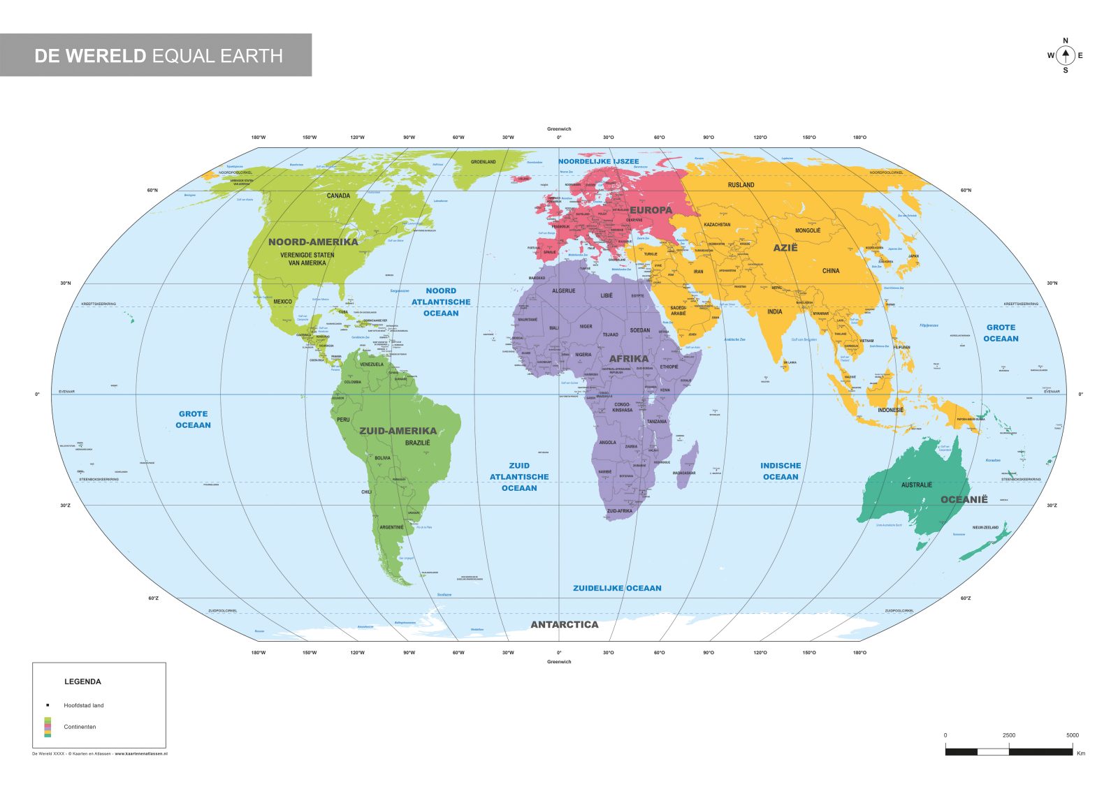 Equal Earth Wereldkaart continenten 1934