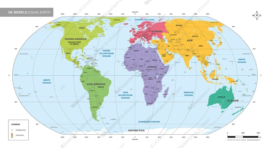 Equal Earth Wereldkaart Schoolkaart