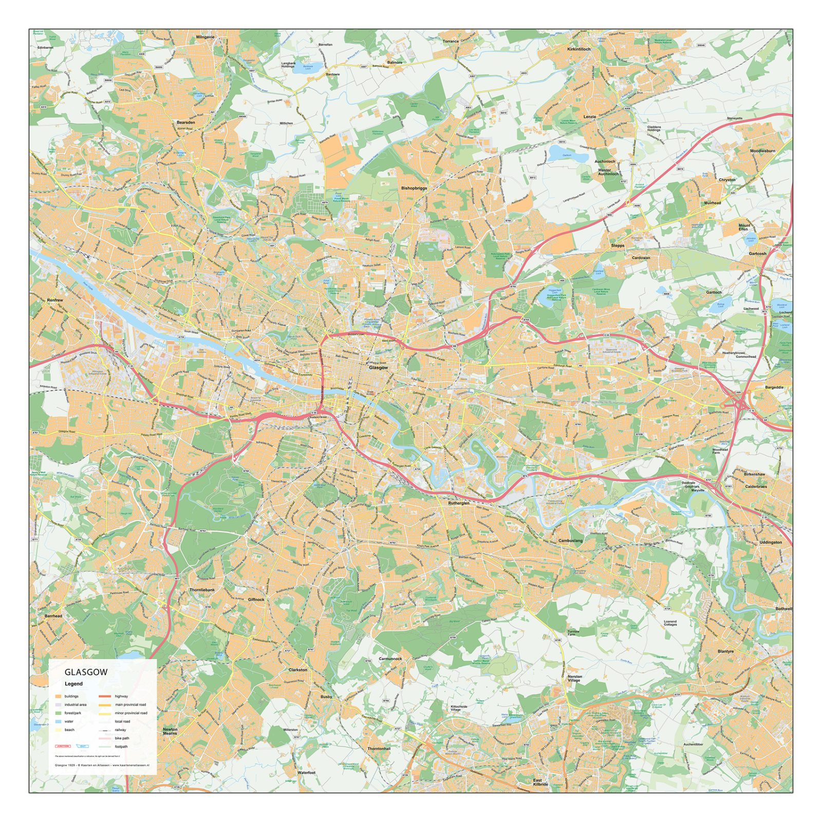 Plattegrond Glasgow Citymap Straatnamenkaart