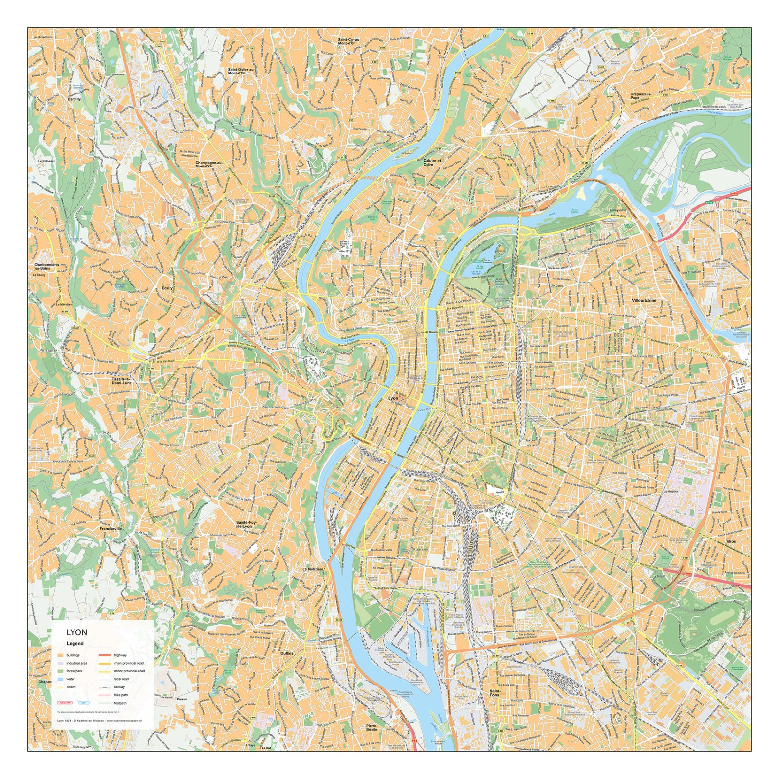 Stadsplattegrond Lyon Straatnamenkaart