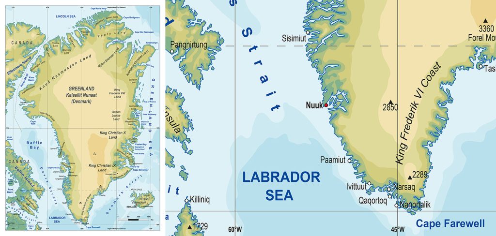 Groenland natuurkundige kaart