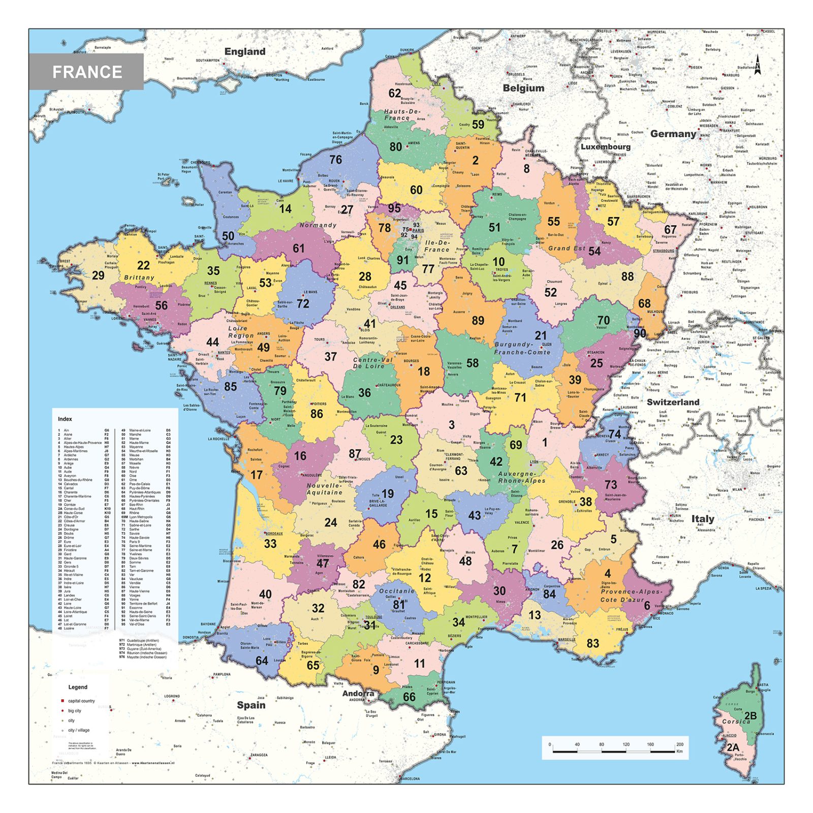 Frankrijk Kaart met Departementen 1695