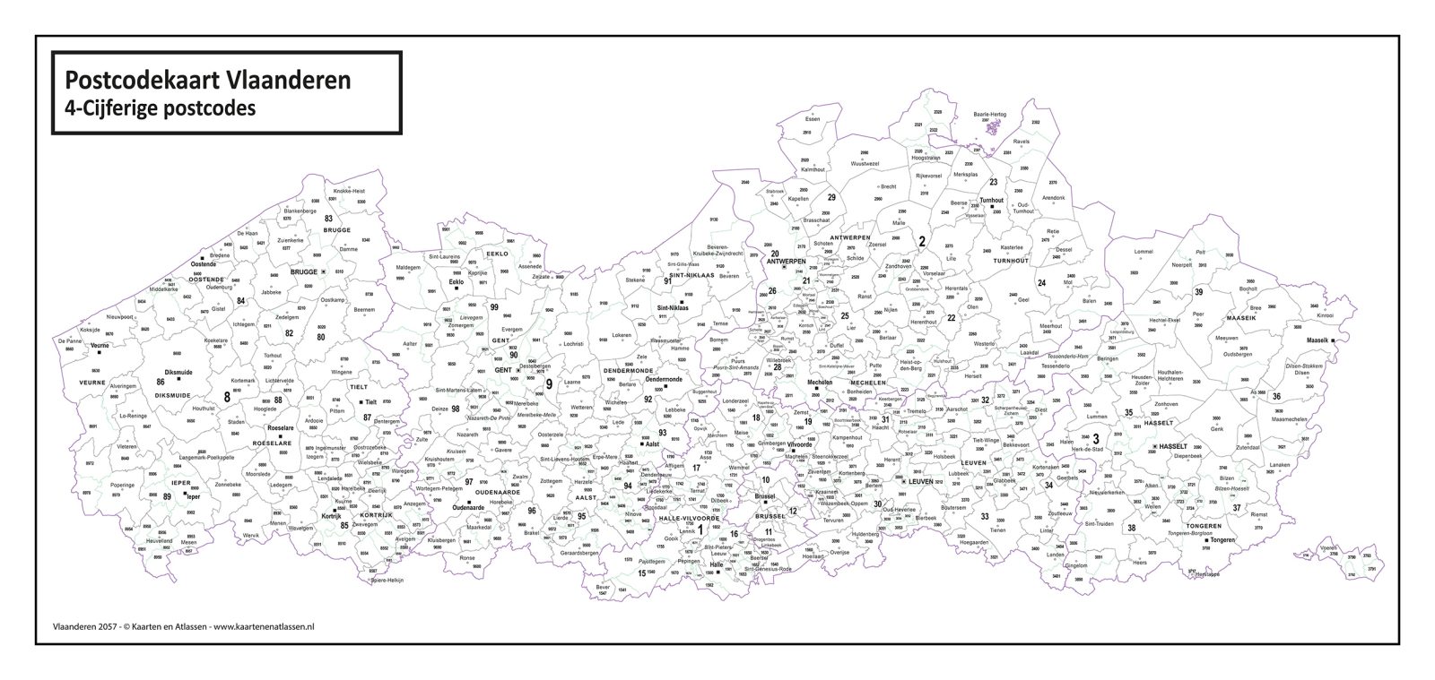 Postcodekaart Vlaanderen 2057