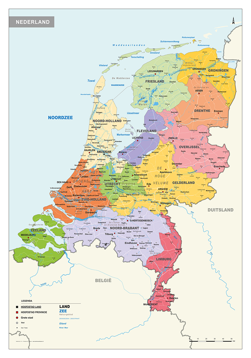 Duidelijke staatkundige schoolkaart van Nederland