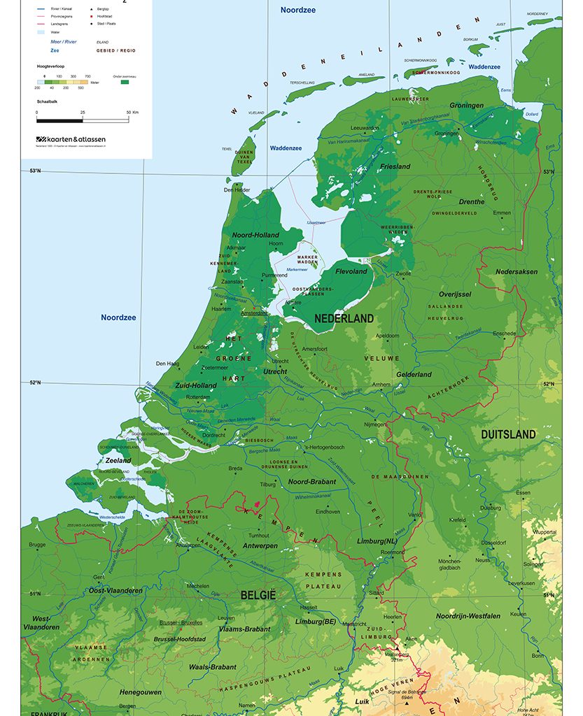 Nederland kaart Natuurkundig 1830