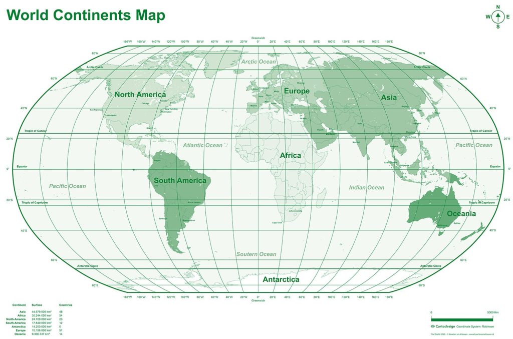 Decoratieve interieur wereldkaarten overzicht, kaart 2085 green