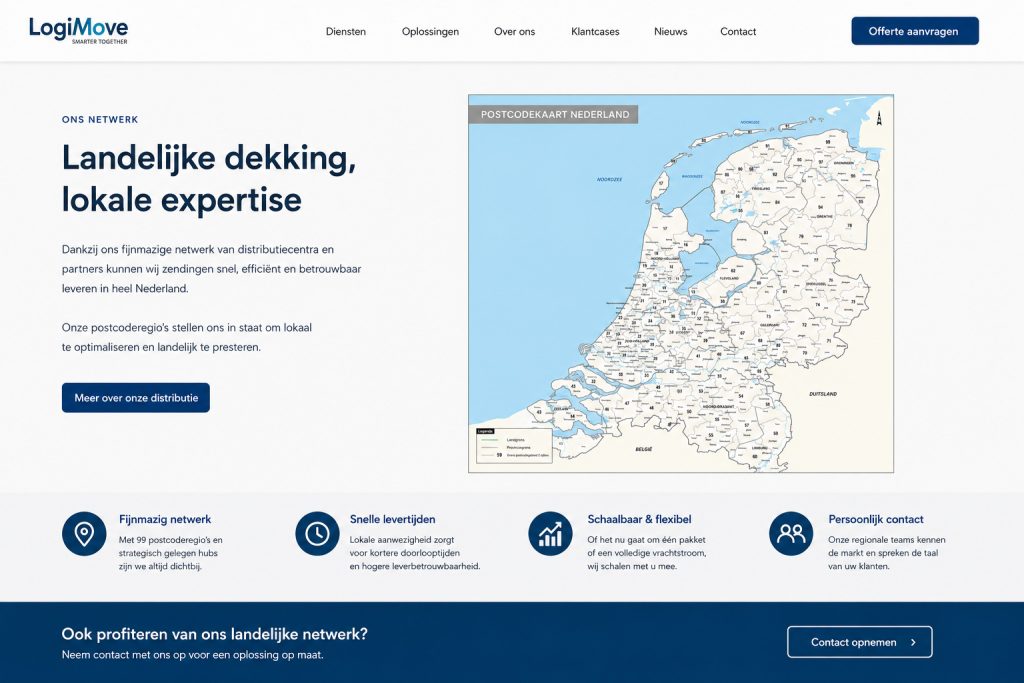 Aangepaste JPEG van 2-cijferige postcodekaart Nederland 270 op een website