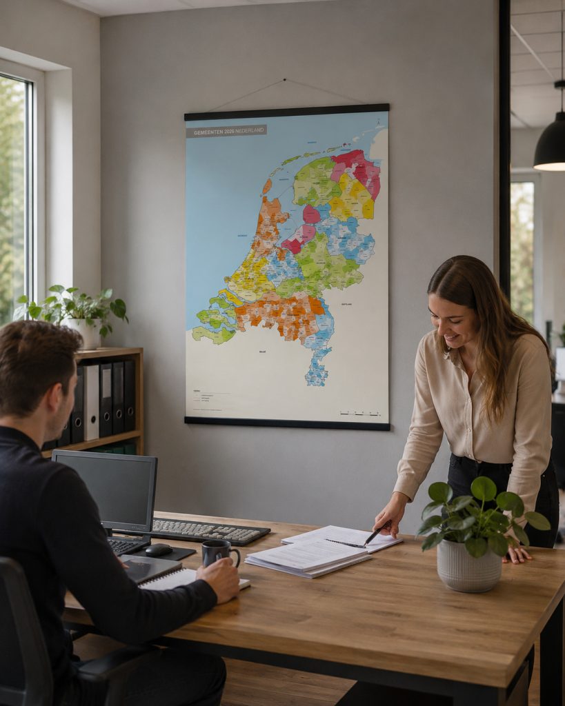 Mat gelamineerde gemeentekaart Nederland 306 in kantoor