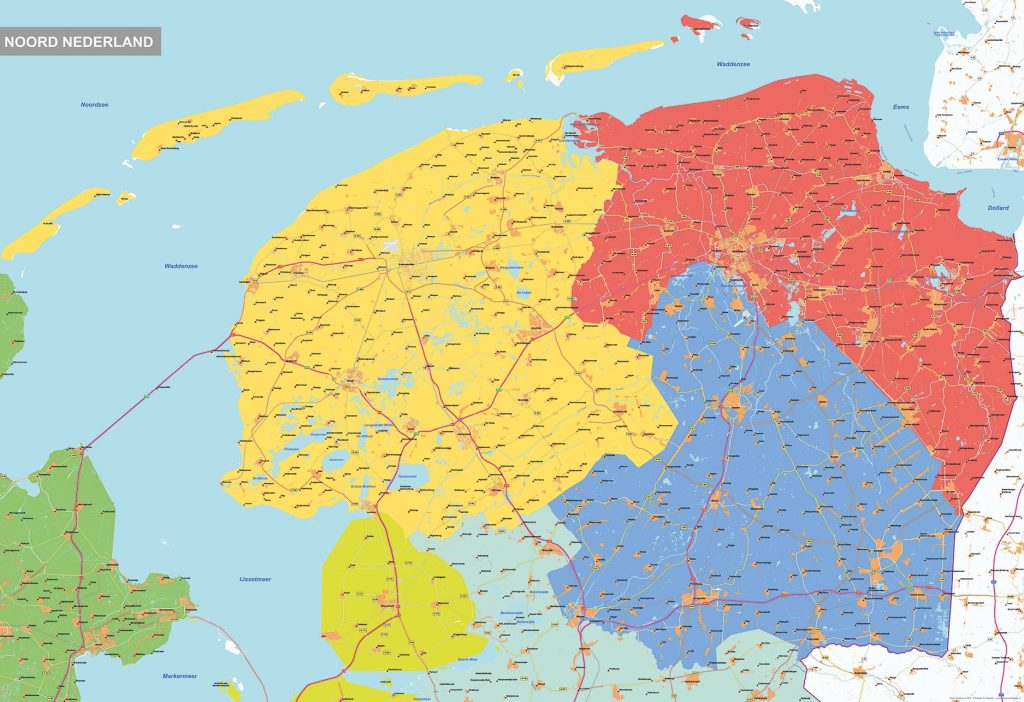 Nederland streekkaarten overzicht, kaart 1751 regiokaart Noord nederland