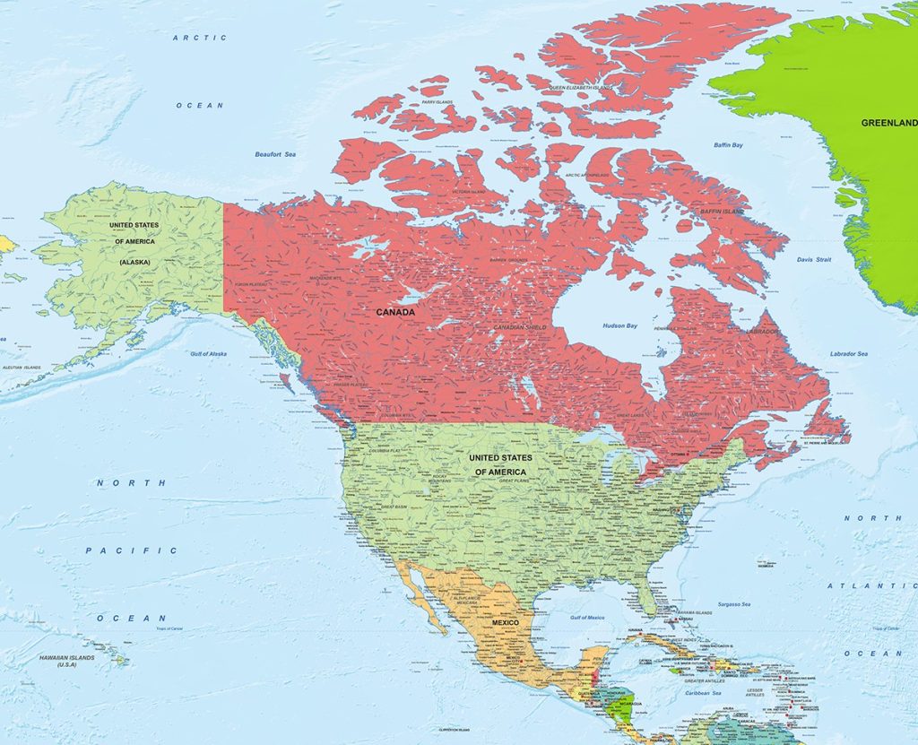 Noord-Amerika overzicht, kaart 1279 staatkundig