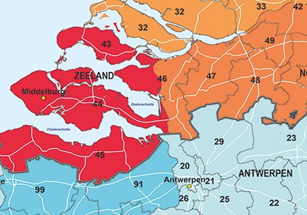 Postcodekaarten overzicht, Kaart 761 Benelux 2-cijferig uitsnede