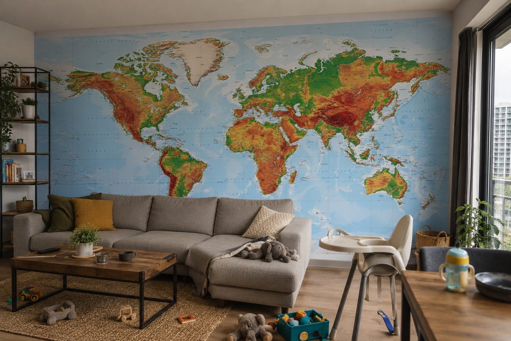 Natuurkundige wereldkaart 1779 in interieur