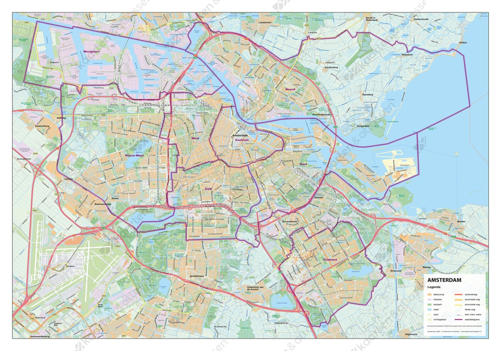 Stadsdeelkaart Amsterdam met alle 7 stadsdelen en Westpoort