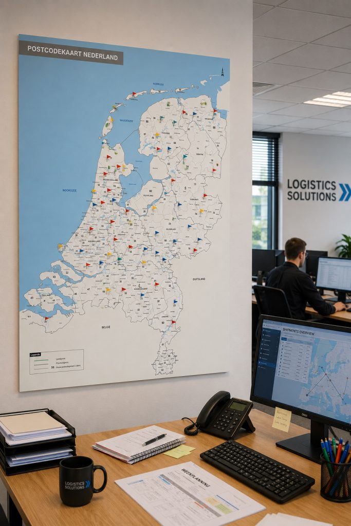 Nederland kaart 270 op foambord met vlaggetjes in kantoor