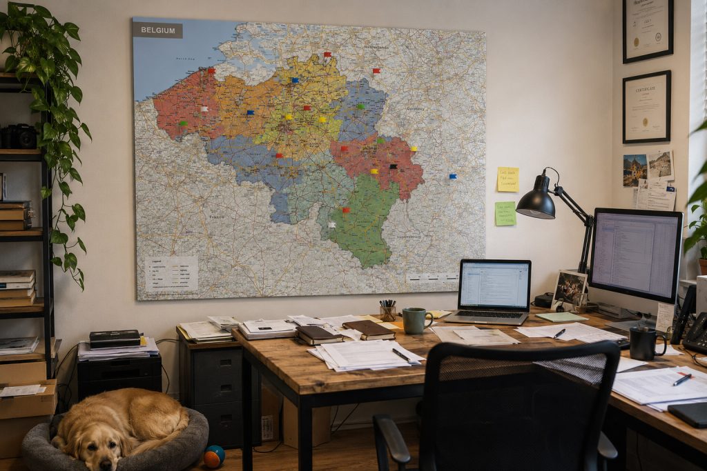 België kaart 1570 op foambord met prikkervlaggetjes
