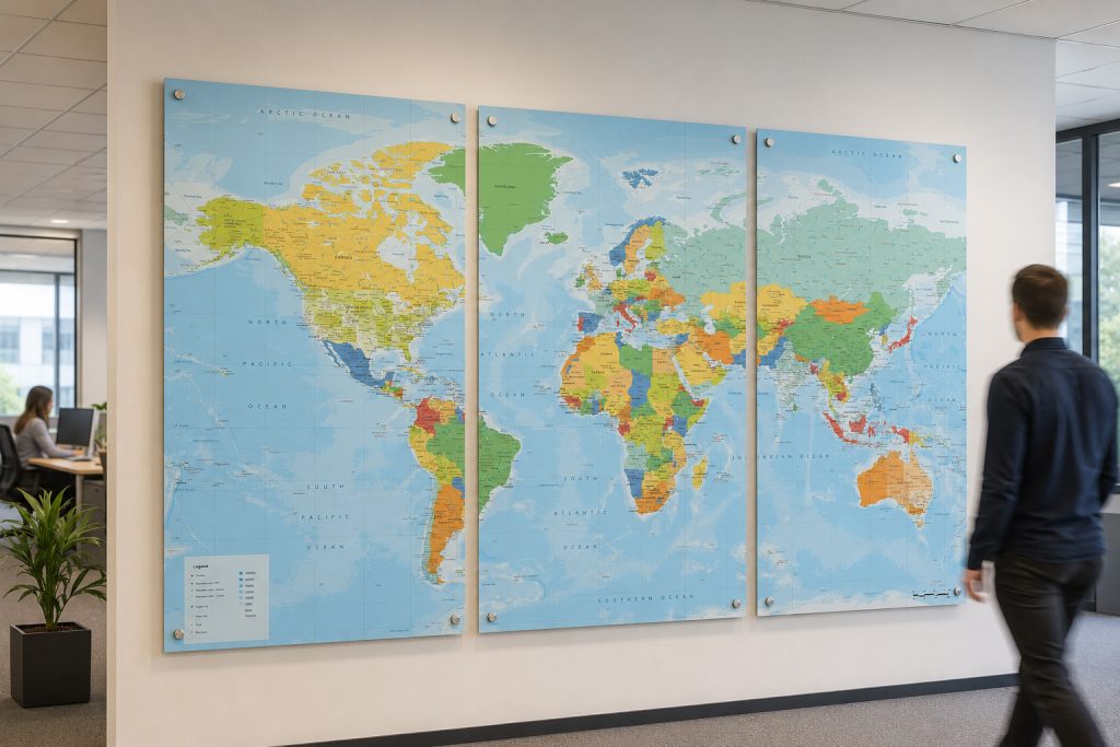 Forex wereldkaart 1674 gedrukt op drie panelen