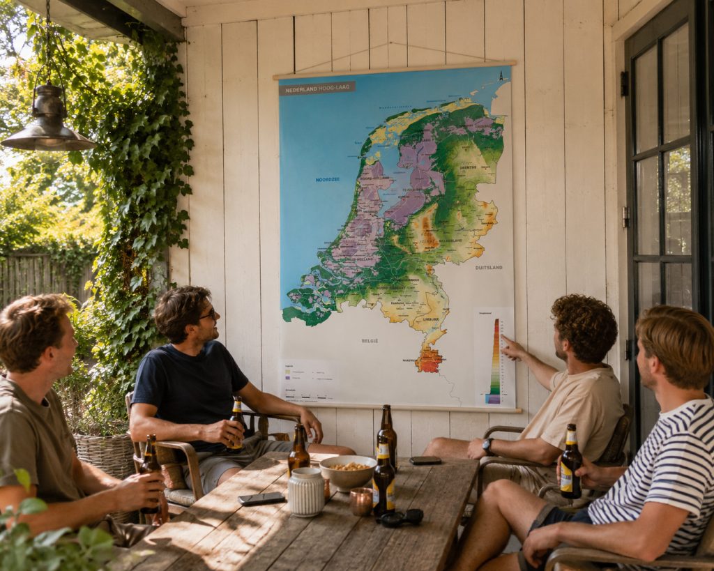 vrachtwagenzeil met houten stokken buiten opgehangen
